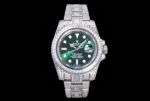 Rolex Submariner 904L Steel Iced Out 40mm Deep Olive Green Face 3135 Movement Watch